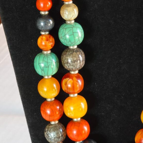 VTG Multi-Color Lucite Gumball Graduated Beaded Double Necklace Sterling Clasp - Picture 3 of 12